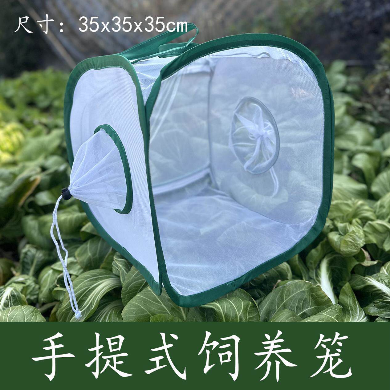 便携式昆虫饲养笼野外采集笼折叠式带提手透明面双袖筒包邮