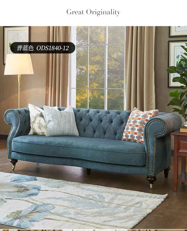 Ghế sofa sang trọng của Mỹ Vải ba chiều phòng khách đồ nội thất kéo khóa Liuding Hong phong cách retro ánh sáng sofa sang trọng - Ghế sô pha