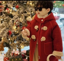 Autumn and winter Chinese style fur ball cap red mid-length New Years greeting suit