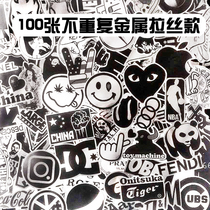 100 imitation metal stickers waterproof tide brand black and white logo creative luggage stickers Wear-resistant notebook stickers