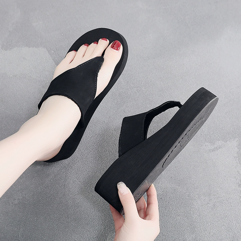 New dép mùa hè phụ nữ mặc ngoài flip-flops dép dốc lật với lớp vỏ dày tăng khu nghỉ mát trượt bên bờ biển 