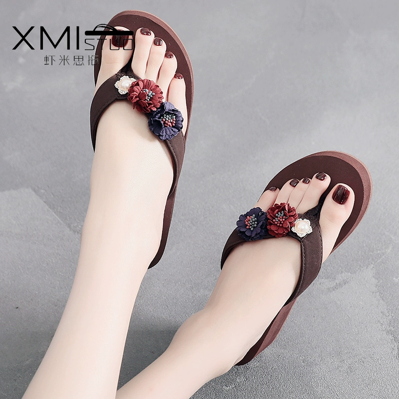 2020 thời trang mới mặc ngoài cao gót dép nữ nặng có đáy chống trượt flip flops dép đi biển màu đỏ bên bờ biển ròng 