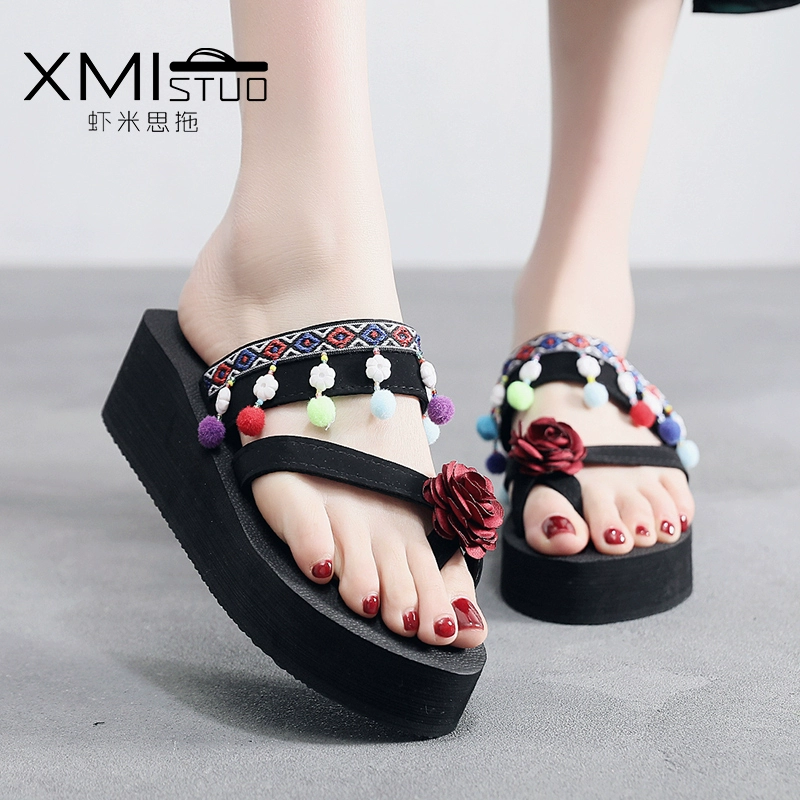 Quốc Gió retro flip flops dép và dép nữ mùa hè thời trang mặc ngoài không trượt dép lật đỏ khu nghỉ mát bên bờ biển ròng 