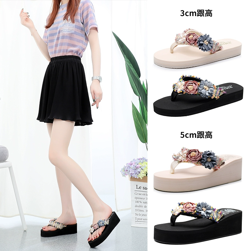 Nữ ngoài mặc cao gót flip-flops ròng đỏ 2019 thời trang mới dép kích thước lớn không trượt bãi biển dép lật 