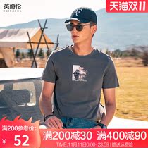 British Jue Lun mens 2021 new short sleeve T-shirt Tide brand creative Wuzhen landscape print half sleeve T-shirt Cotton