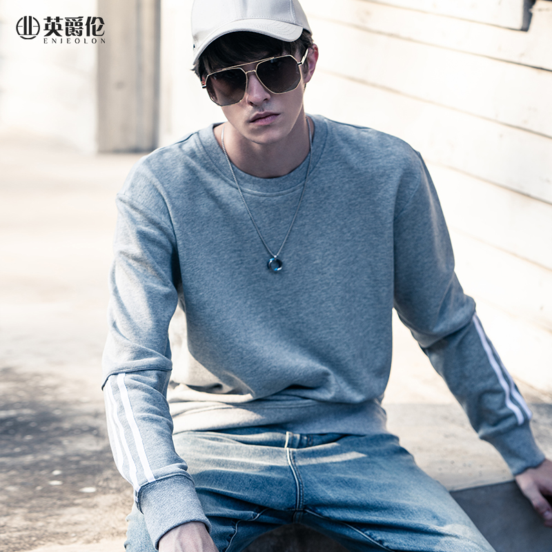English Pure Cotton Sweatshirt Spring New Men's Outerwear Trend Loose Crewneck Contrast Tide Brand Top