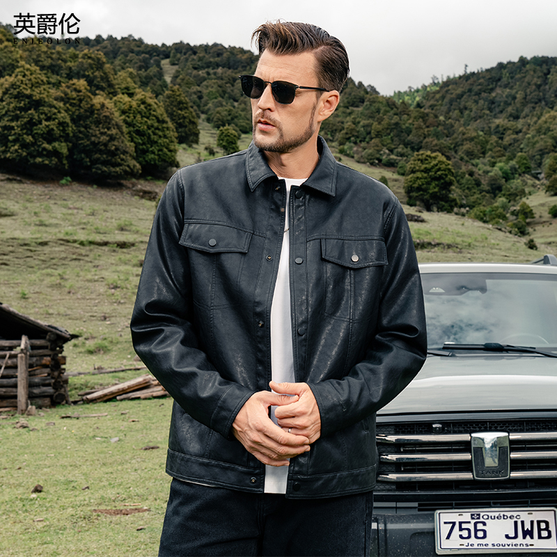 Yingjuelun Men's Casual Pu Leather Jacket Workwear Multi-Pocket Biker Jacket Spring and Autumn Cool Black Turn-Down Collar Jacket Coat Yingjuelun Men's Casual Pu Leather Jacket Workwear Multi-Pocket Biker Jacket Spring and Autumn Cool Black Turn-Down Collar Jacket Coat