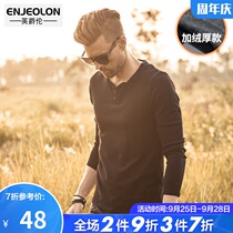 British Jue Lun winter men long sleeve T-shirt plus velvet V collar simple slim base shirt spring and autumn warm clothes