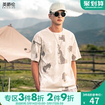 British Knight Short-sleeved T-shirt mens hip hop graffiti print 2022 summer new loose mens top trend ins