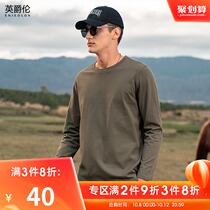 Heavy cotton autumn mens long sleeve T-shirt solid color loose black mens base shirt autumn interior top