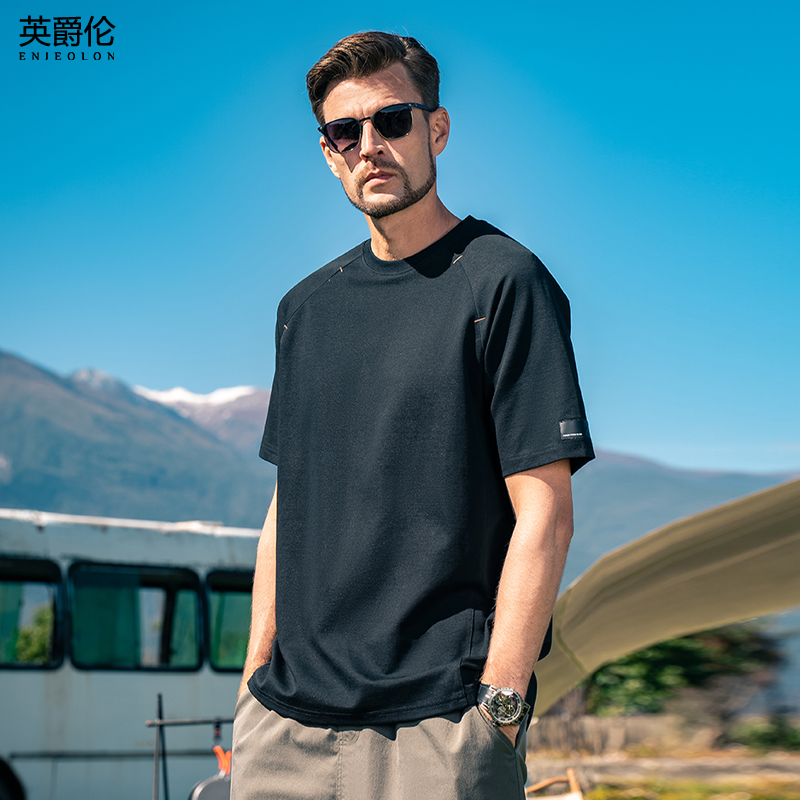 Yingjulun 新疆長繊維綿クールメンズ半袖Tシャツラグラン五分袖アメリカンルーズ半袖メンズトップス