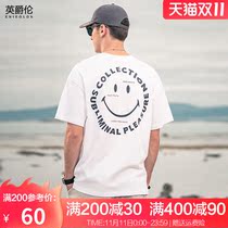 British Jue Lun Tide ins Hip Hop Smile Face Print Short Sleeve T-shirt Mens Loose Tide Brand Couple Mens and Women Half Sleeve Top