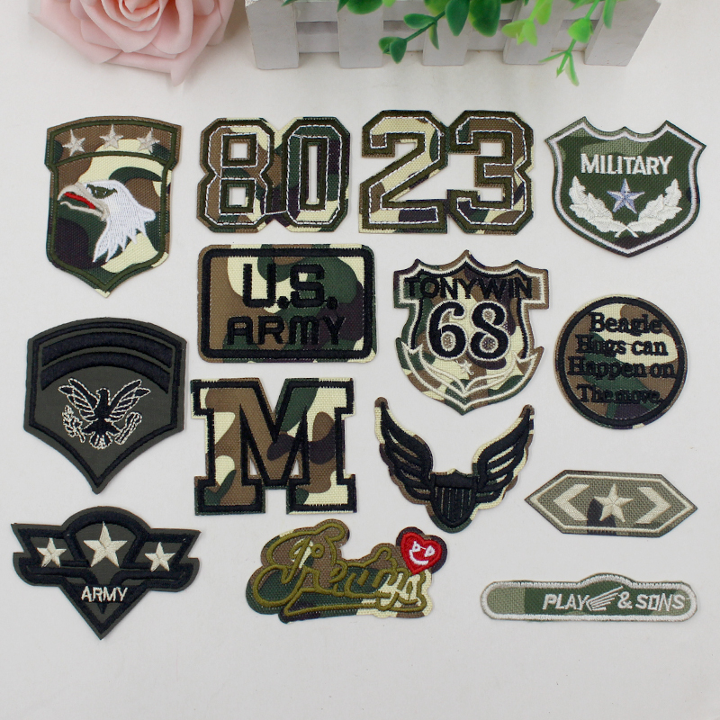 Camouflage Fabric Patches for Clothes, Pants, Jeans Decoration, Repair Patches, Embroidered Patches, Iron-On, Army Green Appliques