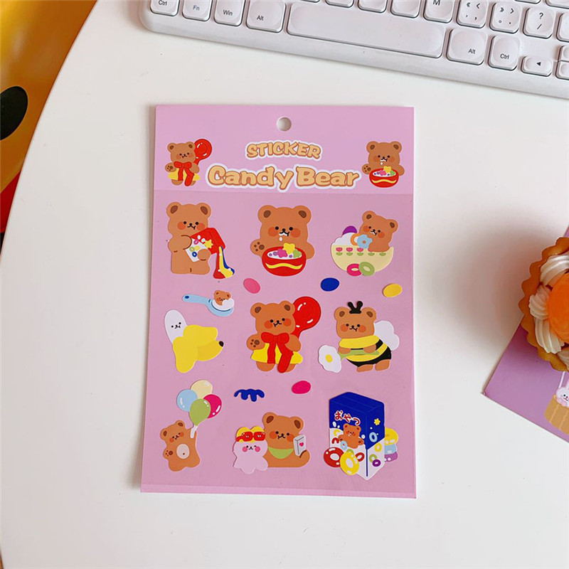 Pink & Painting BearIns wind lovely Cartoon Sweet Cake Bear Stickers Hand account diy mobile phone notebook Water cup seal Decorative stickers