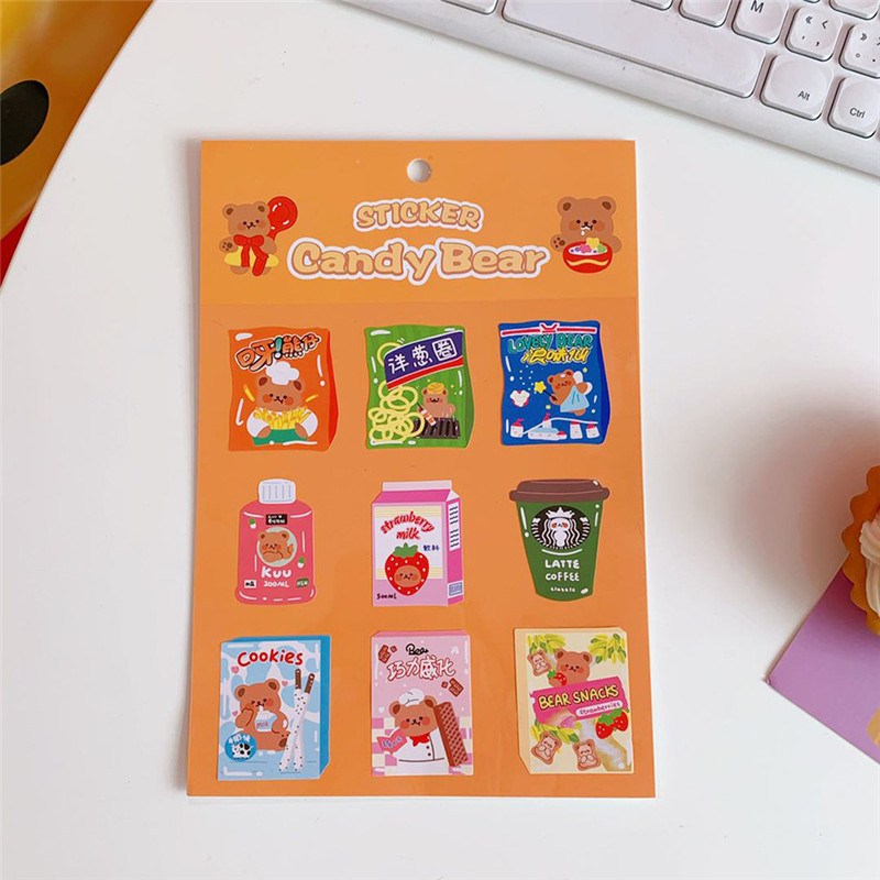 Orange & Drink BearIns wind lovely Cartoon Sweet Cake Bear Stickers Hand account diy mobile phone notebook Water cup seal Decorative stickers