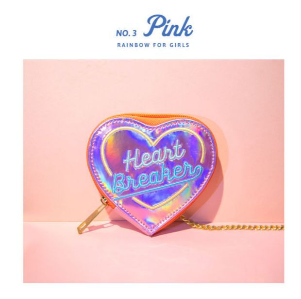Hypnotic Thêu Heart Coin Purse Sinh viên Laser Ví da sáng Dây buộc Love Heart Art Fresh Coin Purse ví coach nam
