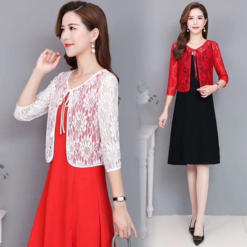 Summer Lace Shawl Camisole Dress with Cardigan, Thin Sun Protection Cover-Up, Versatile Short Jacket