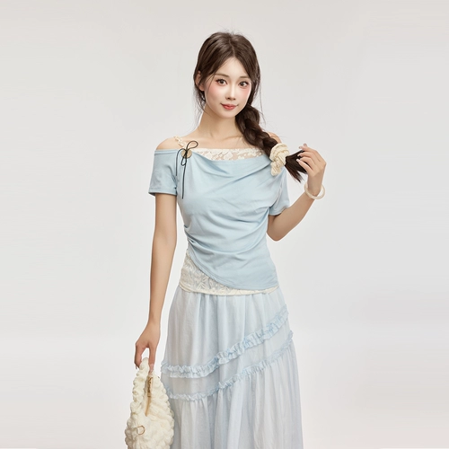 Светлая милая длинная юбка, А-силуэт, высокая талия, средней длины