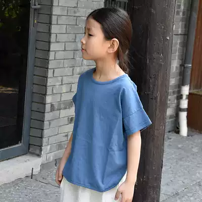 Summer new girls boys cotton loose round neck T-shirt small children casual solid color short sleeve t-shirt