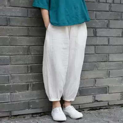 Cotton linen children's boys and girls literary gauze bloomers solid color thin loose summer anti mosquito pants casual pants
