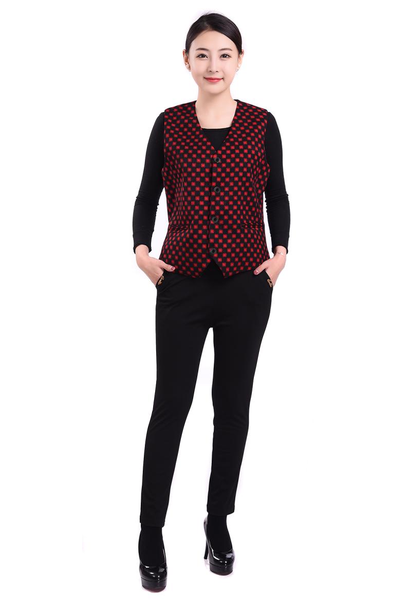 Áo vest nữ trung niên mùa xuân và mùa thu mỏng phần mẹ ngắn không có cổ áo mới size lớn cộng với áo vest béo bà béo gile vest nữ