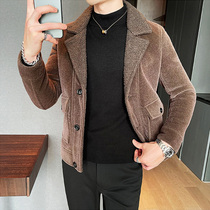 Gross coat mens Han version Thickened Turnover Jacket 2021 Autumn Winter Leisure Short Tide Cards With the Giant Coat Tide