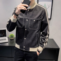 Spring and autumn new jacket jacket mens slim Korean version of the short ruffian handsome mens fashion handsome casual striped baseball suit