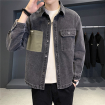 Spring Autumn Season New Casual Loose Jacket Man Handsome 100 Hitched Personality Splicing Tooling Tide Pocket Denim Jacket