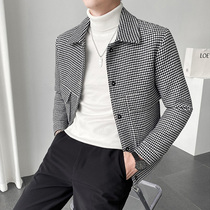 Autumn small crowdwork with small and fragrant wind fur coats male casual senior sense plaid jacket uppie handsome short and great coat