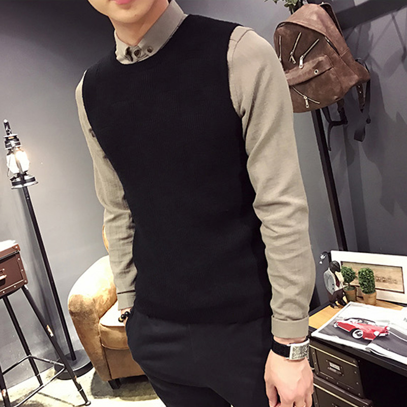 Autumn and winter sweater vest men's Korean slim sleeveless sweater trend youth casual wild pony armor base shirt