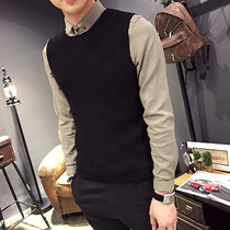 Autumn and winter sweater vest mens Korean slim sleeveless sweater trend youth casual all-match pony armor bottoming shirt
