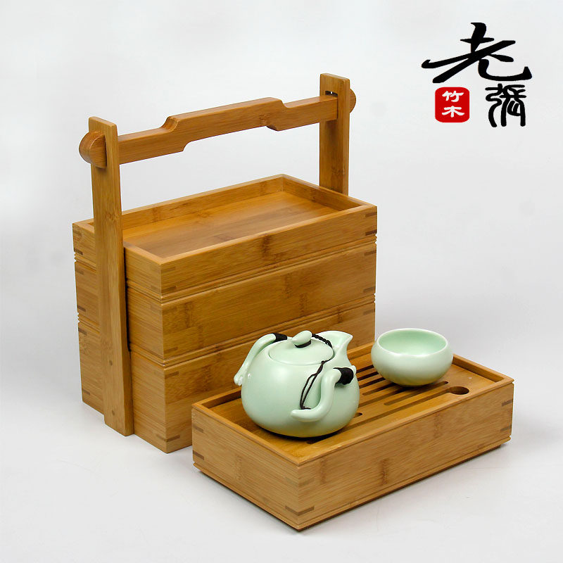 Travel Portable Tea Set Bag Hand Multifunction Tea Tray Case Tea Set Containing Box Lift Basket Teapot Bearing Cup Bag Tea Set