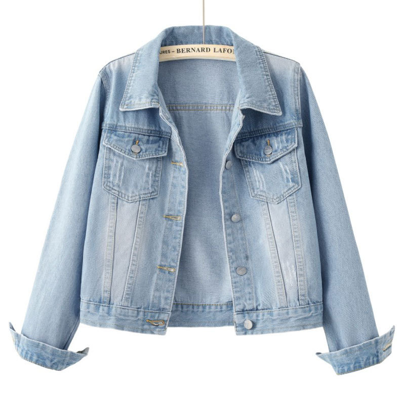 Spring and Autumn Fashion Ripped Denim Jacket for Women, Short Style, Versatile, Slim Fit, Cardigan Jacket Paired with Skirt