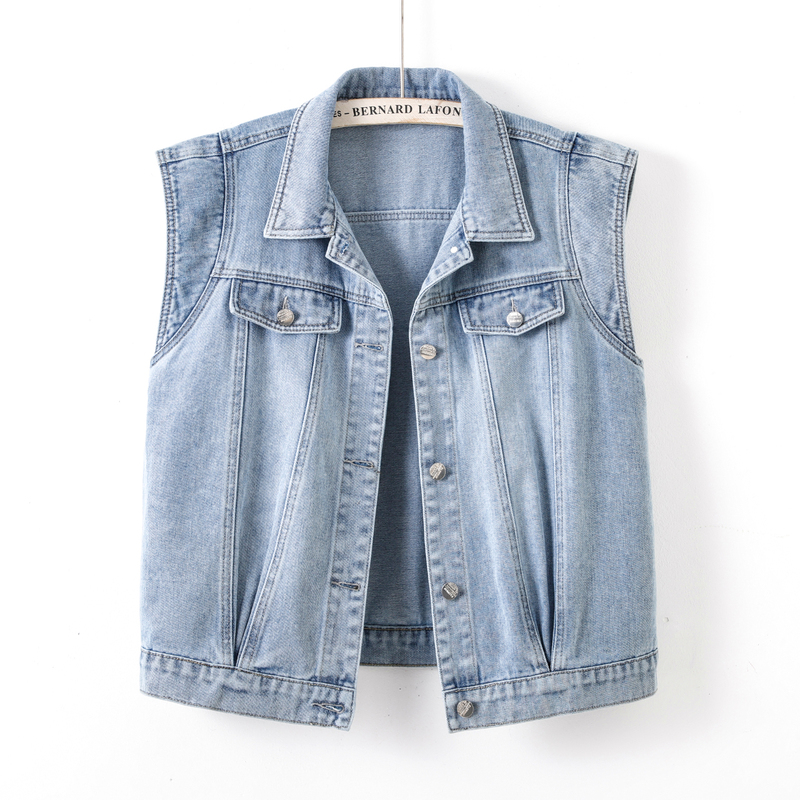 Light Blue Short Denim Vest with Flutter Sleeves for Women, Loose Fit, Versatile, Unique Design, Sleeveless Top for Spring and Autumn