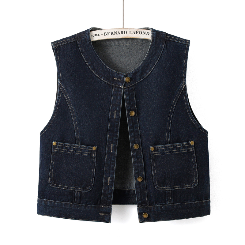 Vintage Round-Neck Denim Vest for Women 2026 Spring and Autumn New Style Petite Design Sleeveless Waistcoat Trendy Top