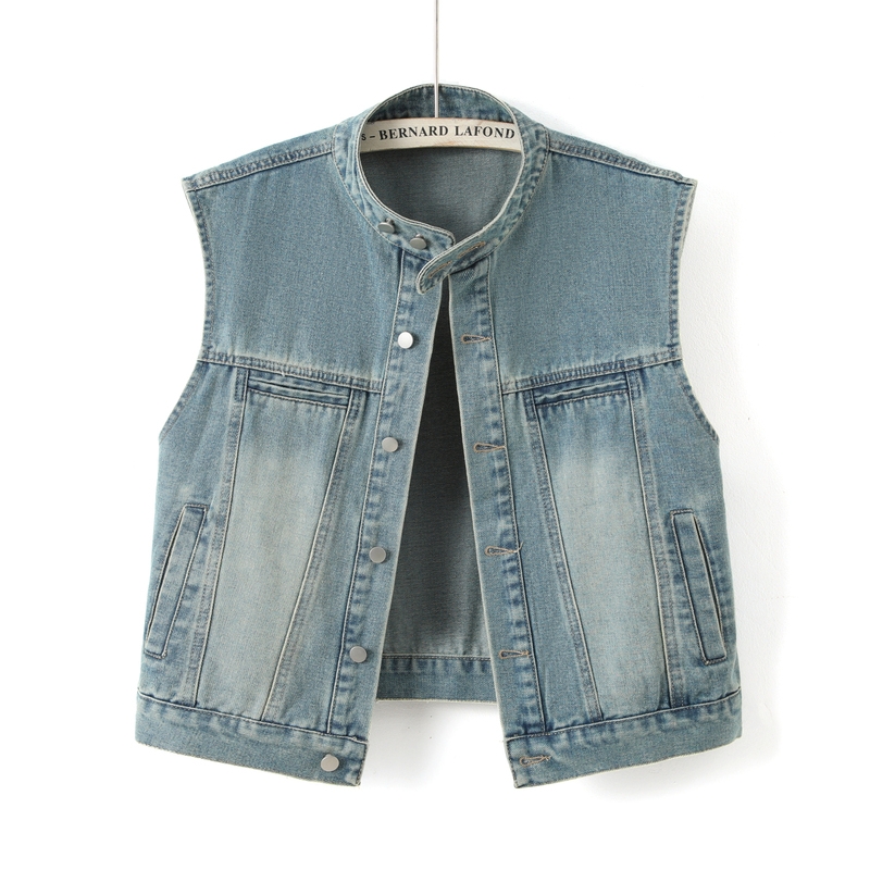Vintage Stand Collar Denim Vest for Women, New Spring and Autumn Style, Simple, Loose, Casual, Versatile, Multi-Pocket Vest Top