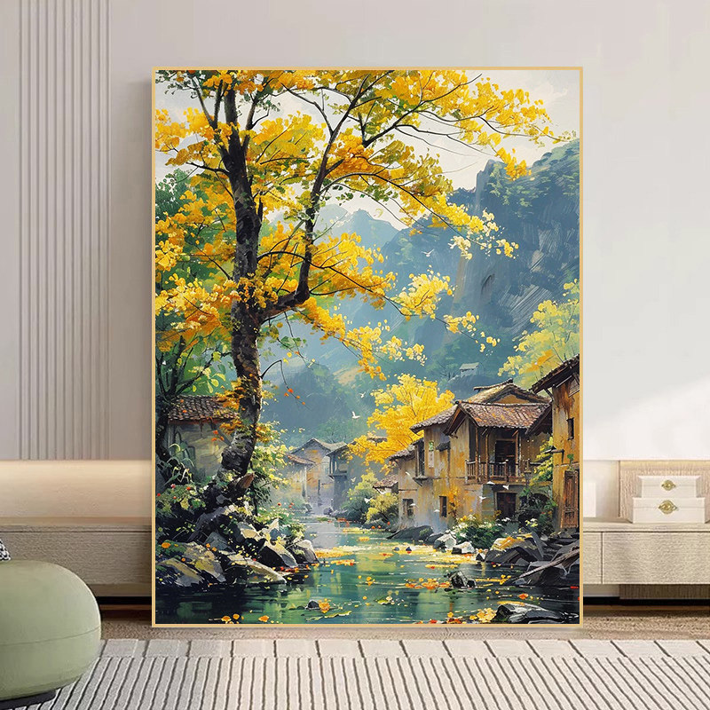 网红diy数字油画填充填色丙烯画风景图乡村餐厅手工成人挂画涂色-淘宝网