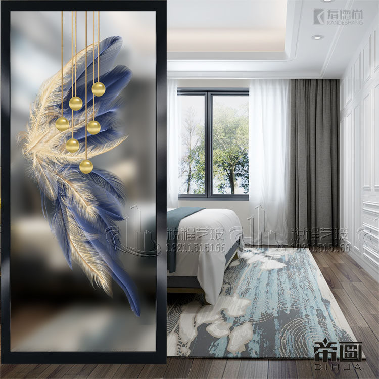 Modern Art Glass Screen Partition Wall Minimalist Home Decoration Entrance Living Room Aisle Genguan Toughened Light Transmission Feather