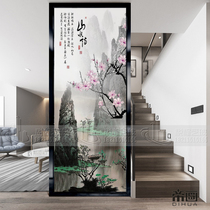 New Chinese art glass partition wall screen custom made transparent frosted entrance bathroom dry area Modern simple