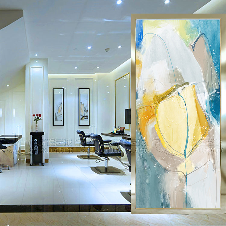 Modern Abstract Art Glass Screen Partition Living Room Genguan Aisle Color Drawing Process Frosted Light Transmission Decoration Background
