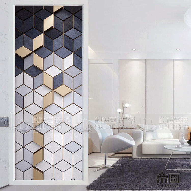 Modern Art Glass Starter Genguan Bifacial Screen Living Room Dining Room Dining Room Partition Frosted Steel Background Wall Geometry