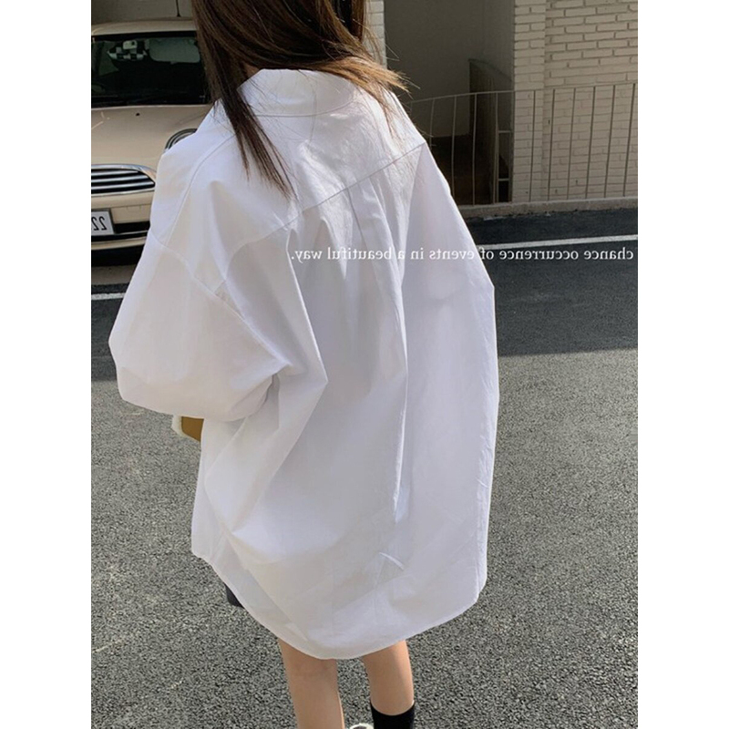 Autumn and Winter Casual Oversized Hong Kong-Style Lazy White Long-Sleeve Shirt for Women, Loose Oversize Mid-Length Jacket