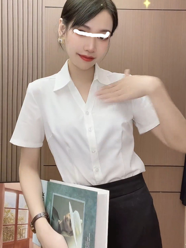 2026 Summer Thin V-Neck Professional White Shirt Women's Ol Formal Shirt Top Classy Hotel Front Desk Work Clothes