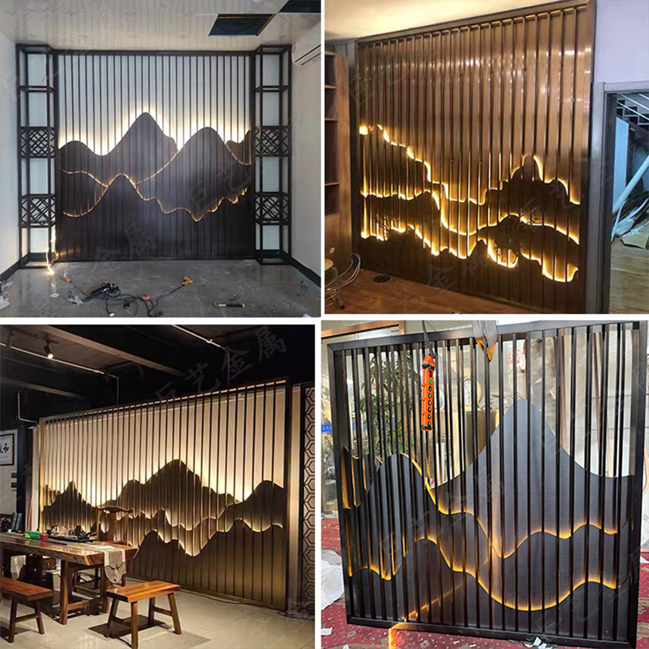 Stainless Steel Background Wall Fake Mountain Screen Hotel Lobby Landscape Backdrop Wall Custom Villa Hallway Sample House Display Center