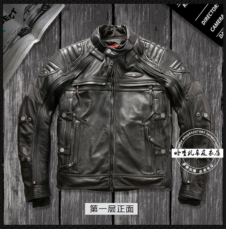Công nghiệp nặng Quần áo xe máy Harley da nam da đa chức năng có thể tháo rời bốn mảnh áo khoác da đầu tiên - Quần áo lông thú ao khoac nam