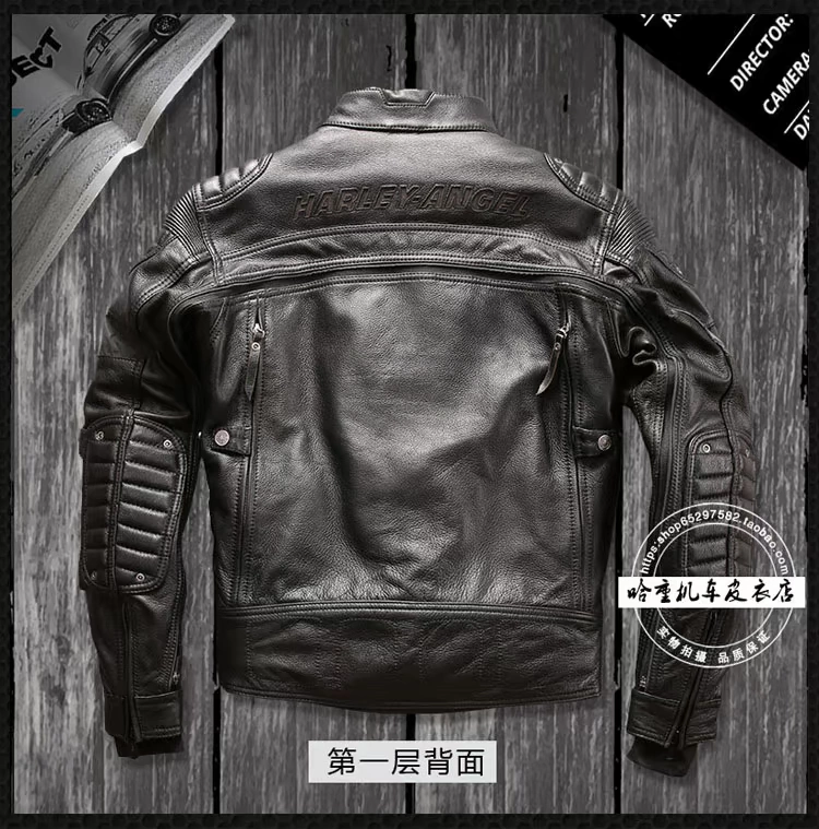 Công nghiệp nặng Quần áo xe máy Harley da nam da đa chức năng có thể tháo rời bốn mảnh áo khoác da đầu tiên - Quần áo lông thú áo khoác nam có mũ