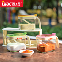 Lilac glass seasoning Box Kitchen moisture-proof seasoning box double spice tank creative seasoning bottle jar set salt jar