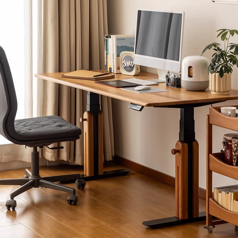 Electric Smart Lift Table Solid Wood Desk Home Japanese Cherry Wood Office Computer Table E-Sports Table Adjustable