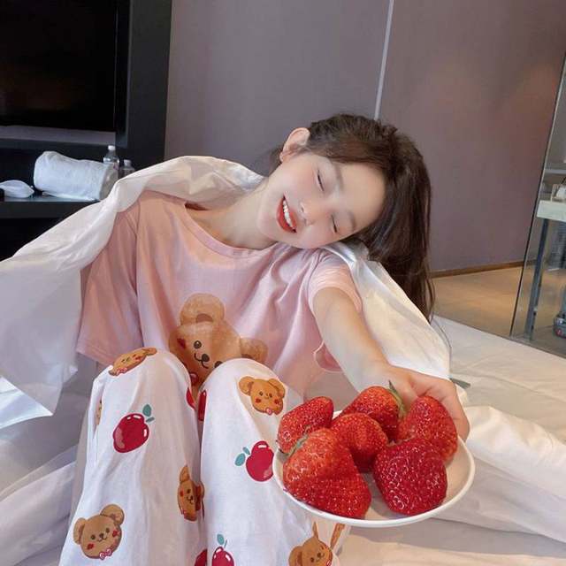 Bear girl summer high-end cotton cute short-sleeved trousers high-end internet celebrity suit 2024 new style