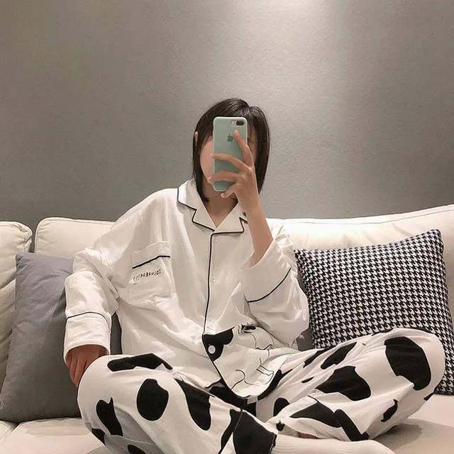 New ins pajamas ສໍາລັບແມ່ຍິງພາກຮຽນ spring ແລະດູໃບໄມ້ລົ່ນພາສາເກົາຫຼີ ງົວຍີ່ປຸ່ນ ອິນເຕີເນັດສະເຫຼີມສະຫຼອງ cardigan ແຂນຍາວທີ່ຫນ້າຮັກແລະຫວານຊຸດໃສ່ເຮືອນ